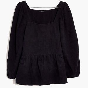 Madewell Lightspun Millbrook Puff-Sleeve Peplum Top
